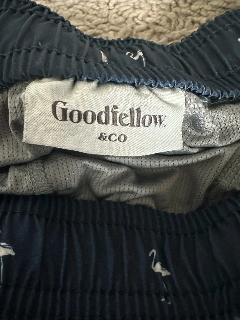 Goodfellow & Co Navy Swim Trunks with White Flamingo Print